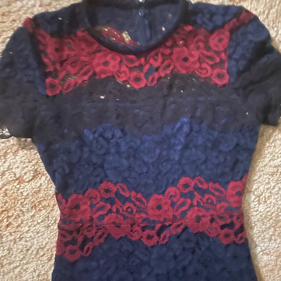 Sexy Red and Black Lace Color Block Striped Dress by Express - Picture 4 of 7